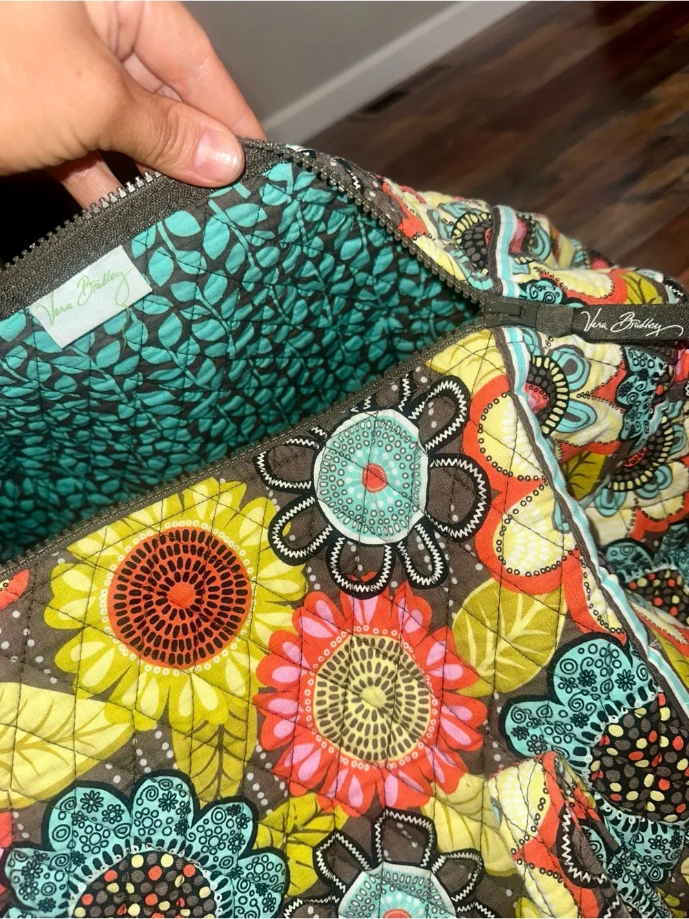 Vera Bradley Quilted Floral Tote in Yellow, Teal, Coral and Brown